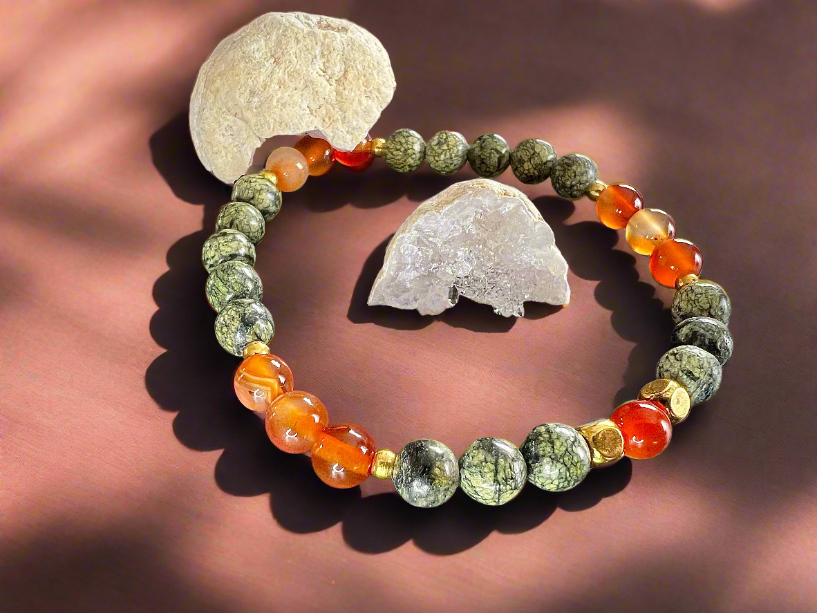 Bracelet serpentine & cornaline