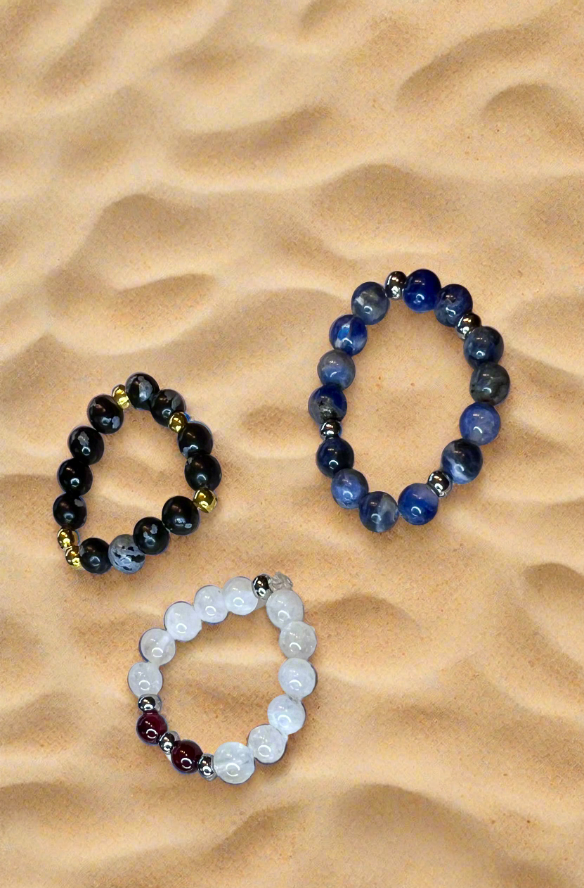 Bague obsidienne flocon de neige