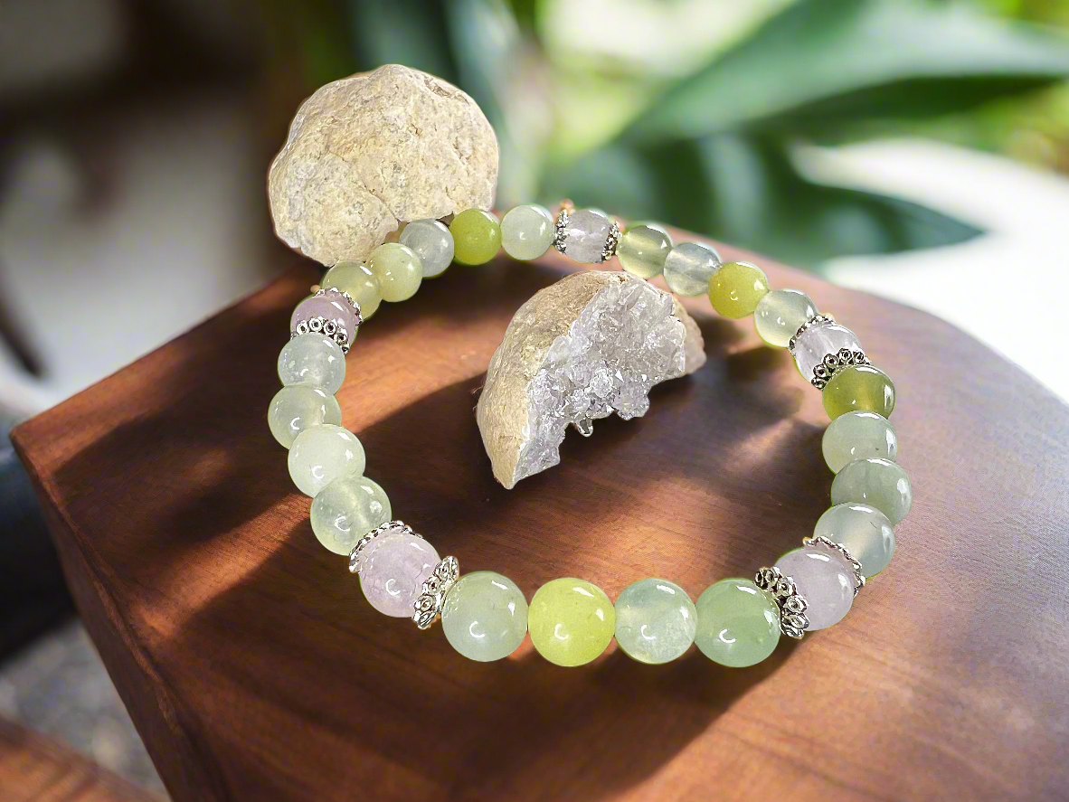 Bracelet jade de chine & quartz rose
