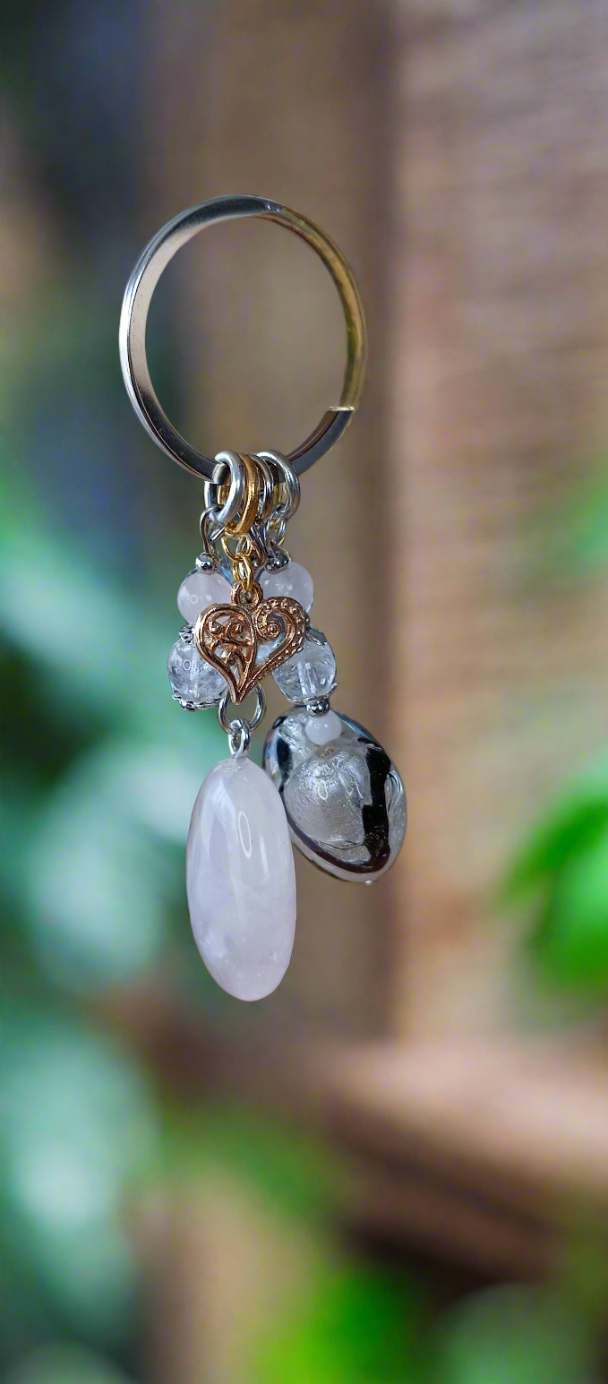 Porte clefs quartz rose & Murano