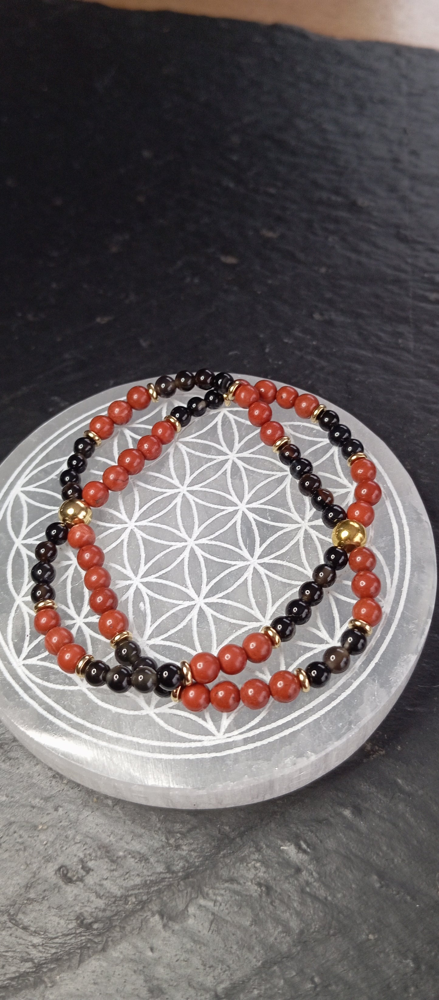 Bracelet onyx noir & jaspe rouge