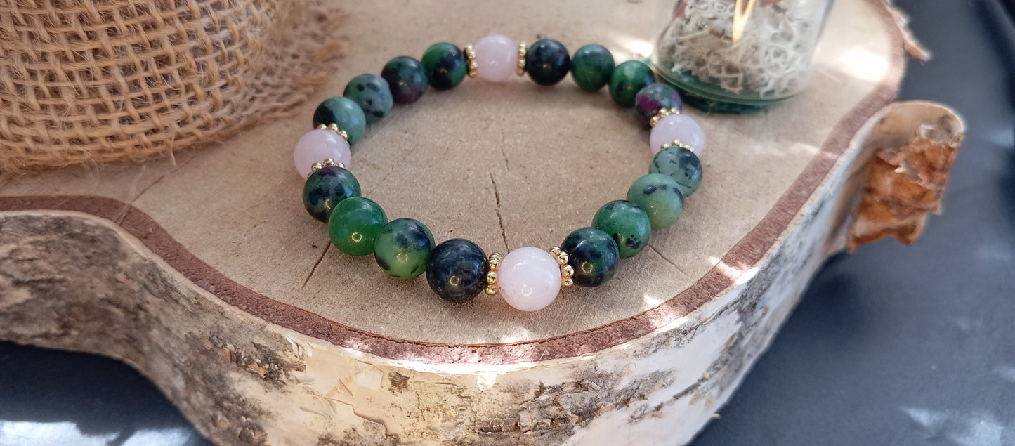Bracelet rubis zoïsite & quartz rose