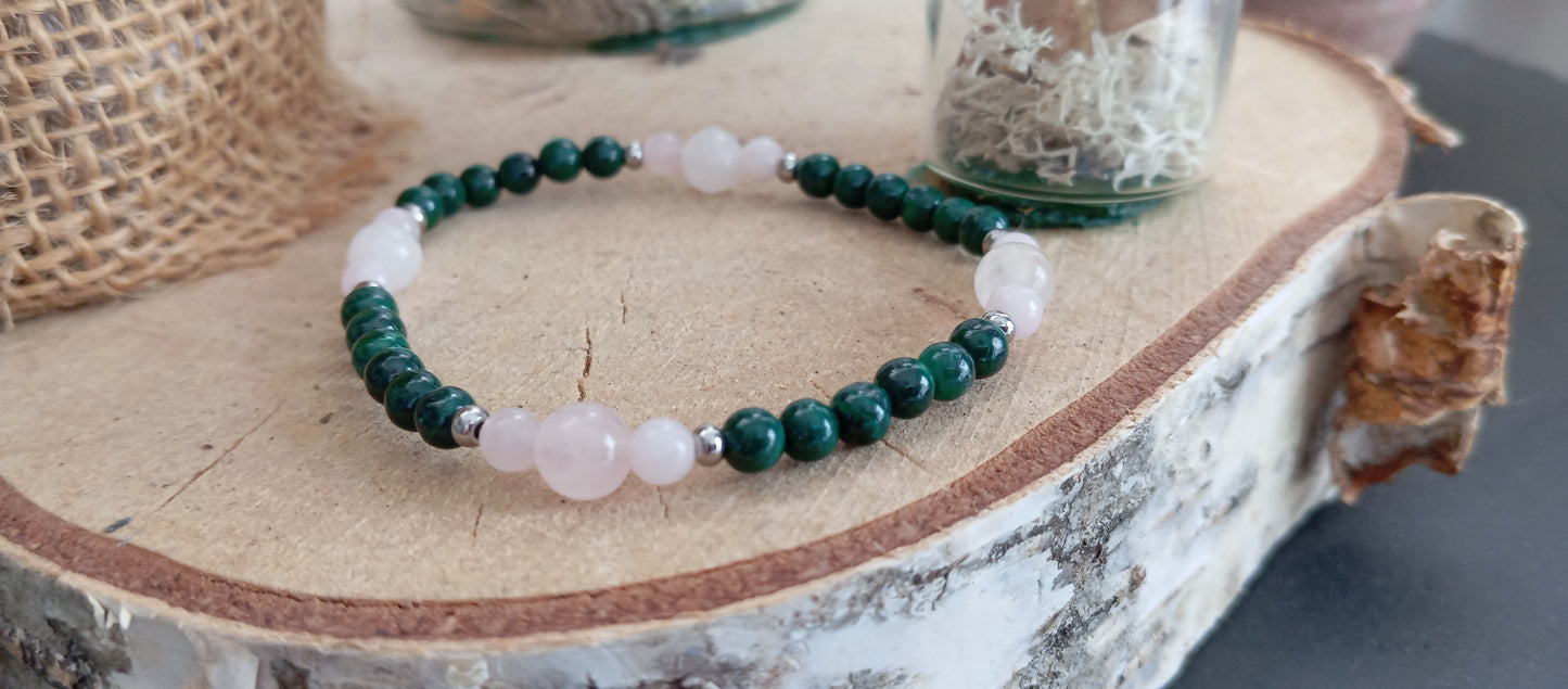 Bracelet Malachite & quartz rose