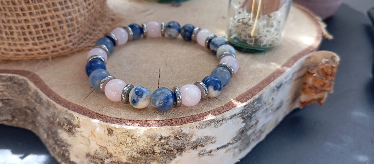 Bracelet sodalite & quartz rose