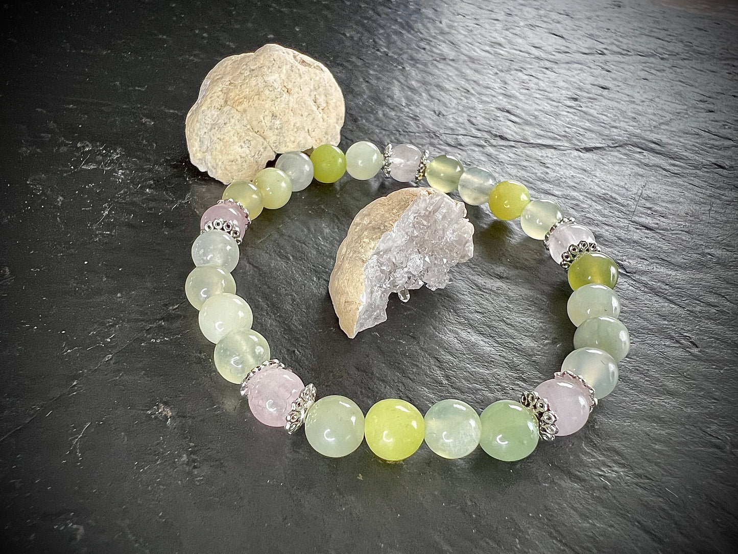 Bracelet jade de chine & quartz rose