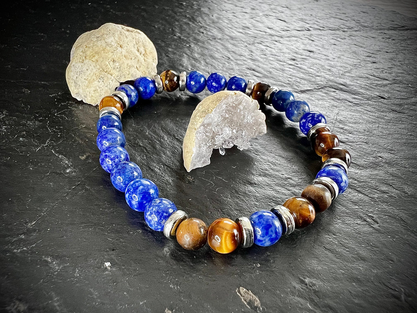 Bracelet lapis-lazuli & œil de tigre