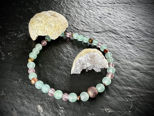 Bracelet aventurine verte & quartz rose