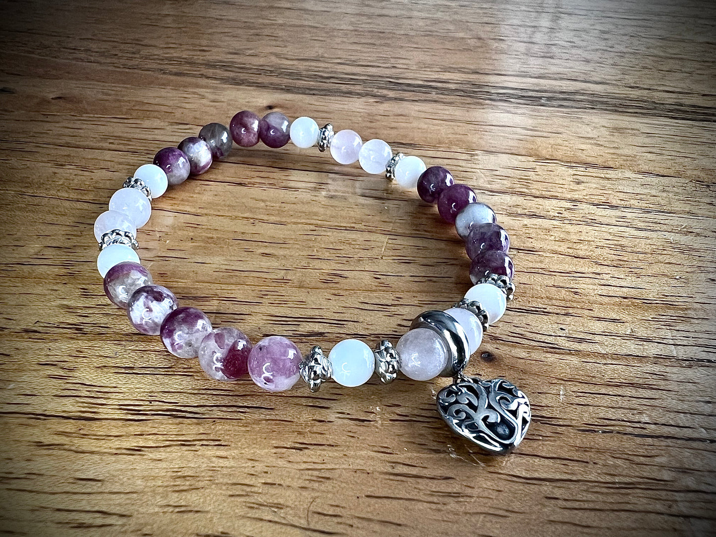 Bracelet tourmaline fleurs, nacre & quartz rose