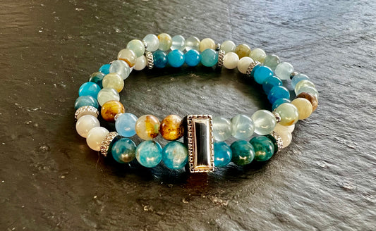 Bracelet double apatite, nacre & calcite