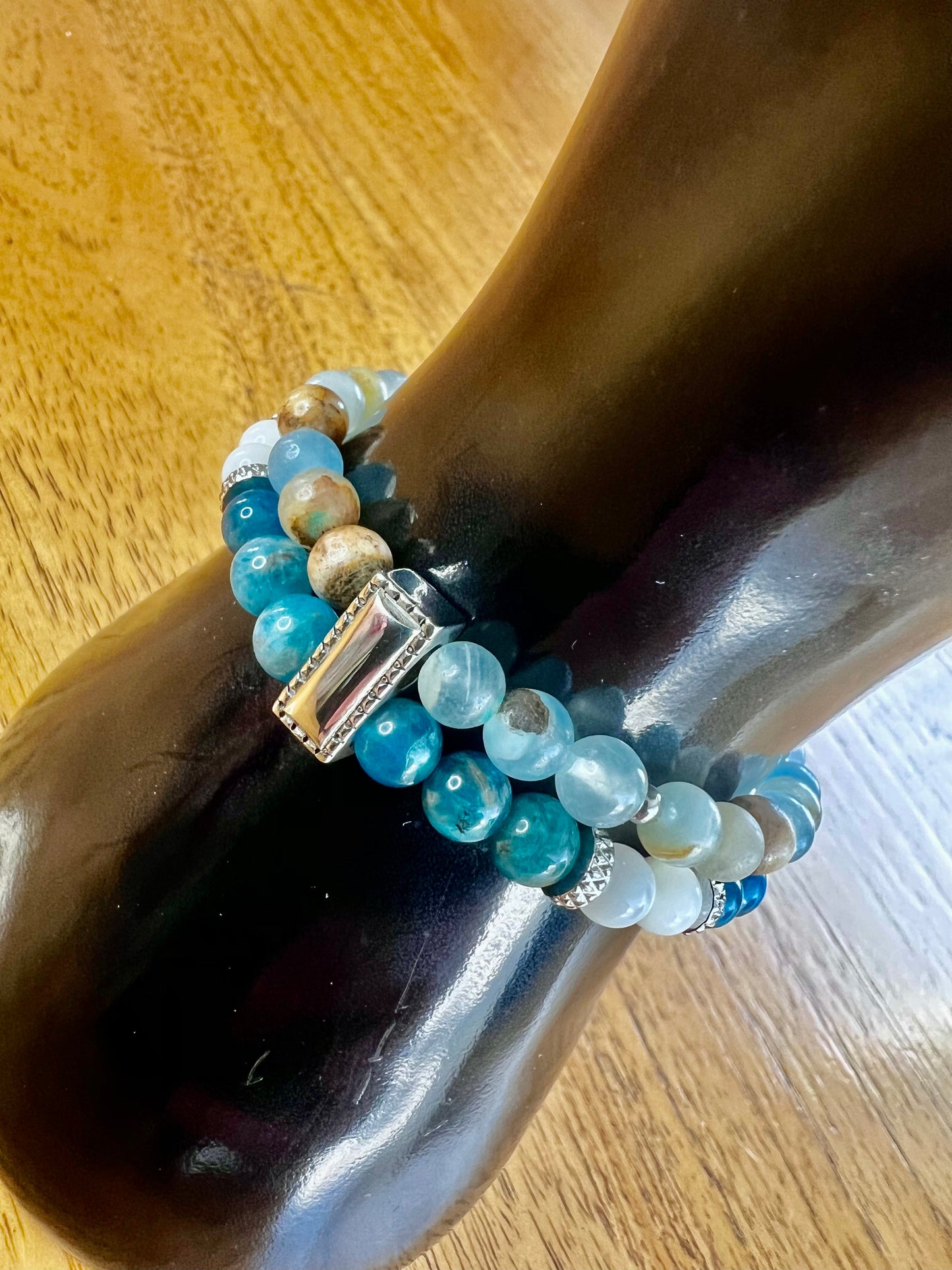 Bracelet double apatite, nacre & calcite