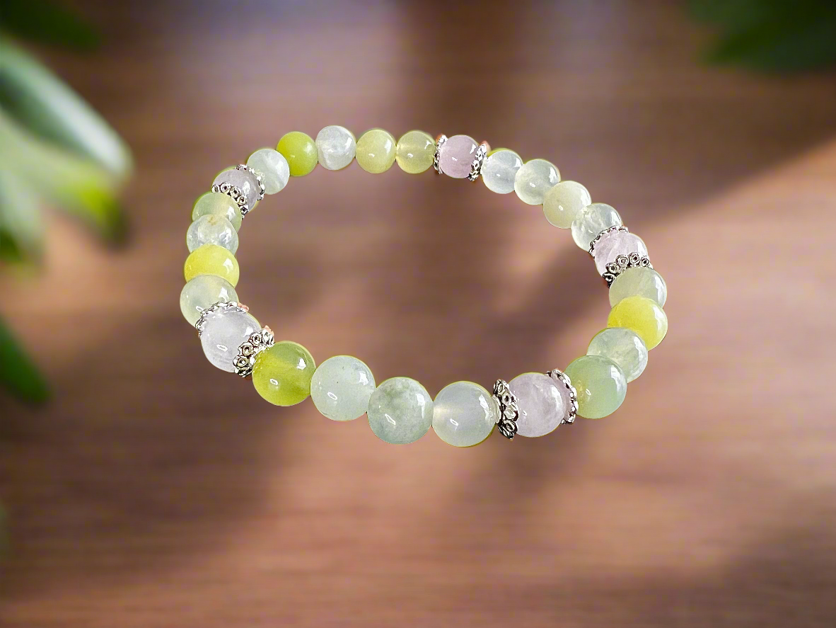 Bracelet jade de chine & quartz rose