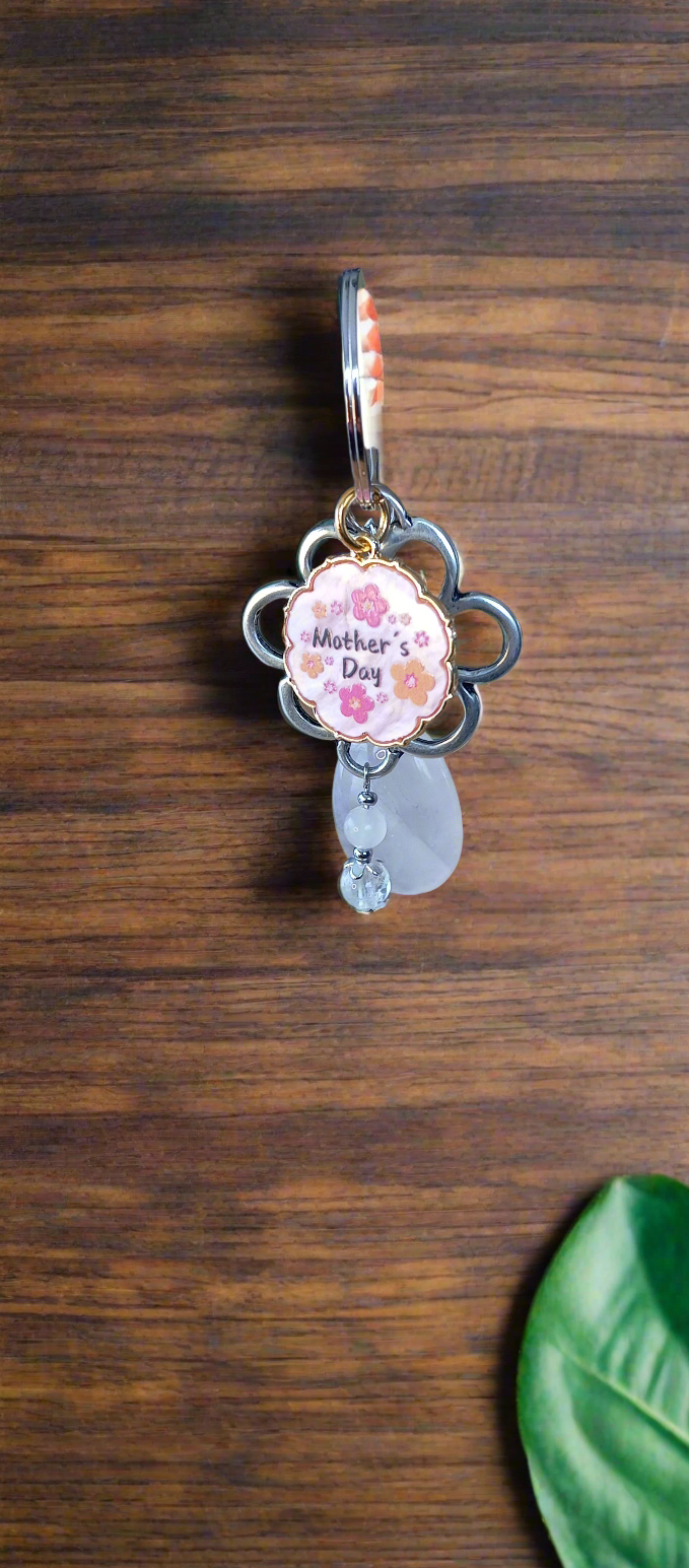 Porte clefs fête des mères quartz rose