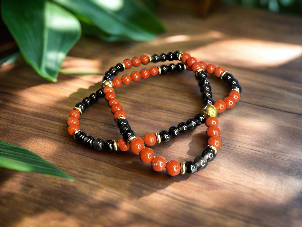 Bracelet onyx noir & jaspe rouge