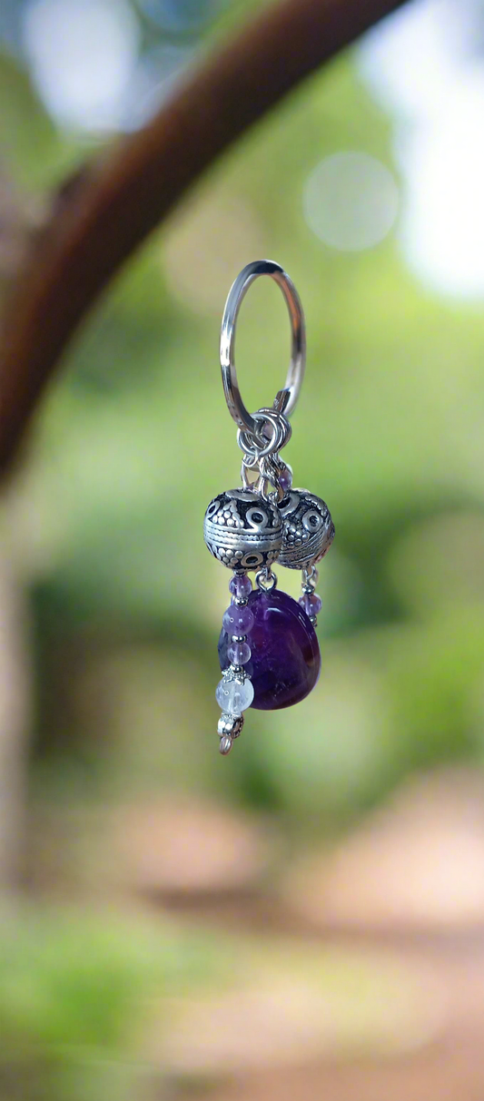 Porte clefs Améthyste & acier inoxydable
