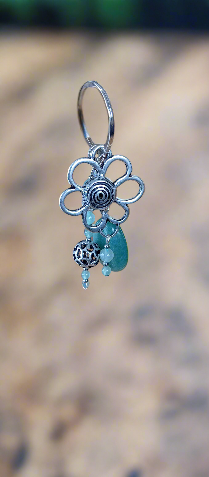 Porte clefs Aventurine verte & fleur