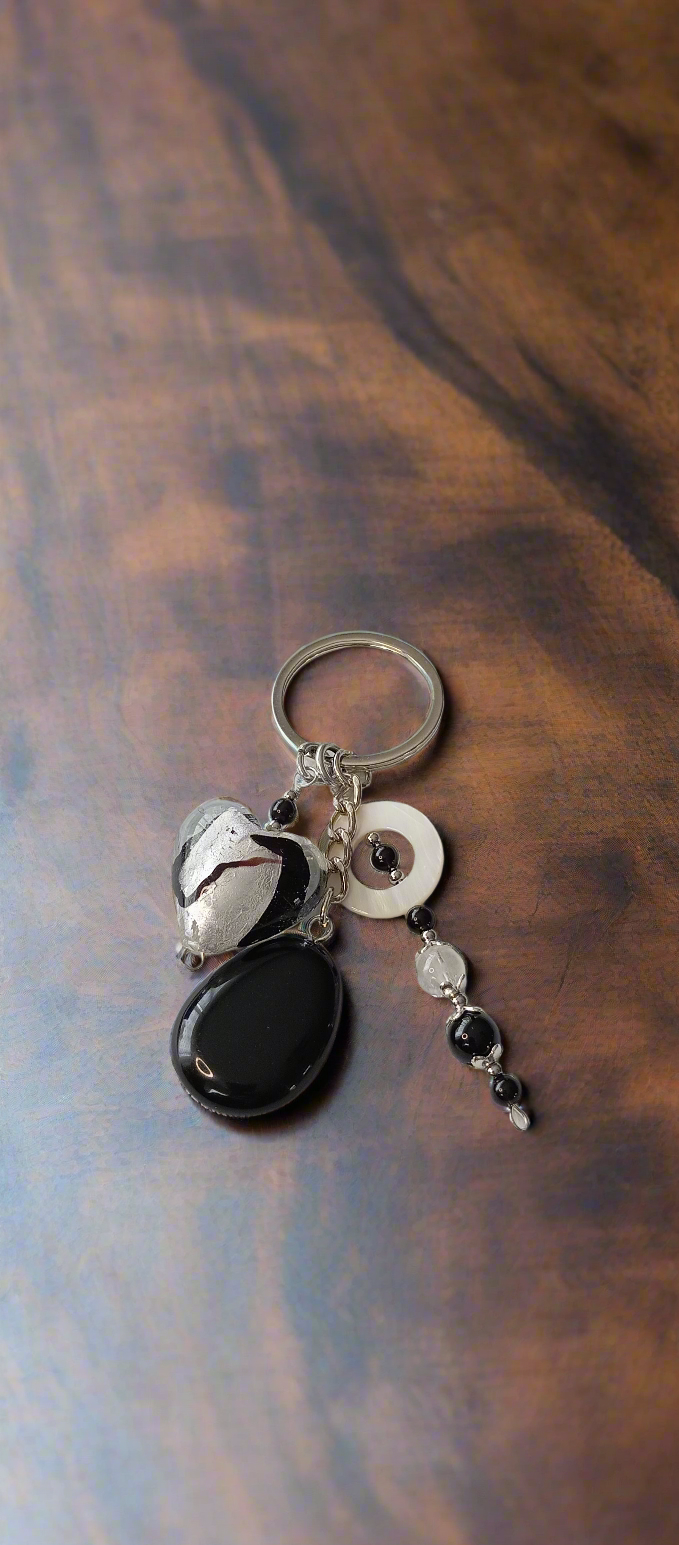 Porte clefs obsidienne noire & Murano
