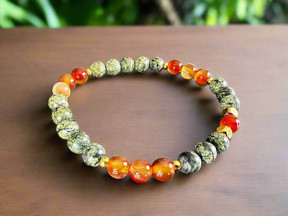 Bracelet serpentine & cornaline