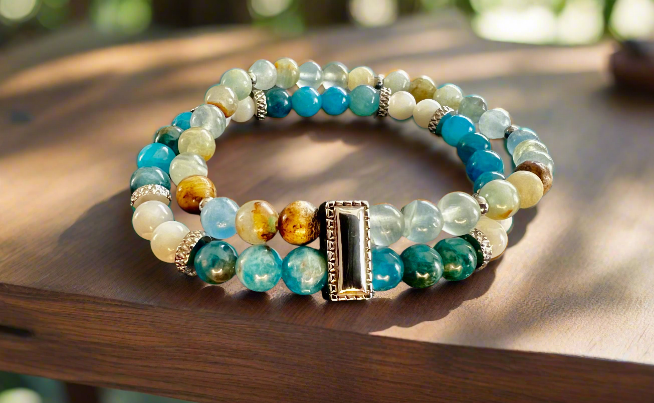 Bracelet double apatite, nacre & calcite