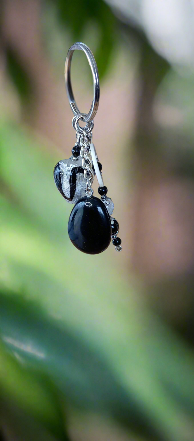 Porte clefs obsidienne noire & Murano
