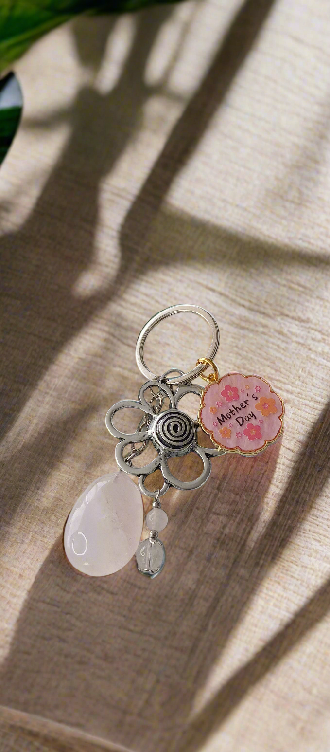 Porte clefs fête des mères quartz rose