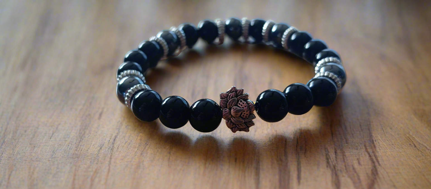 Bracelet obsidienne noire & hématite