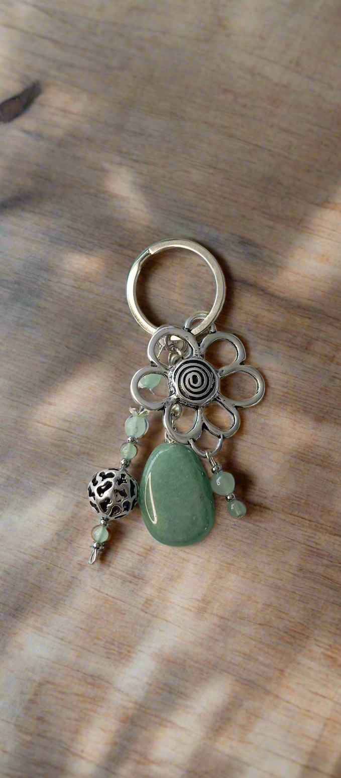 Porte clefs Aventurine verte & fleur