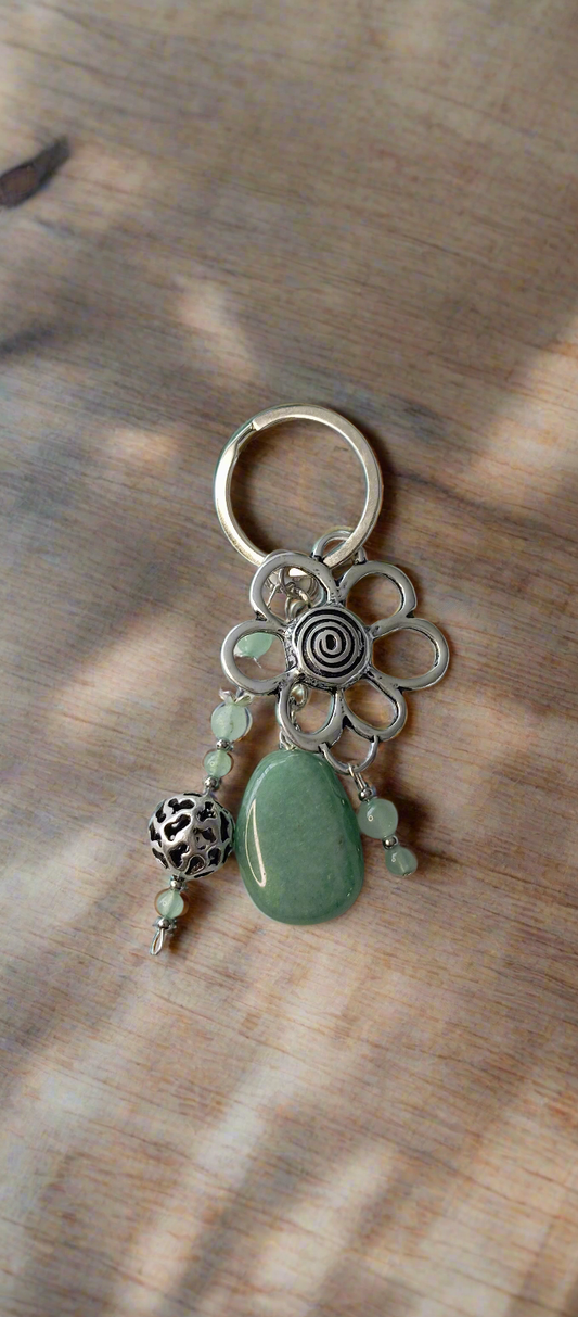 Porte clefs Aventurine verte & fleur
