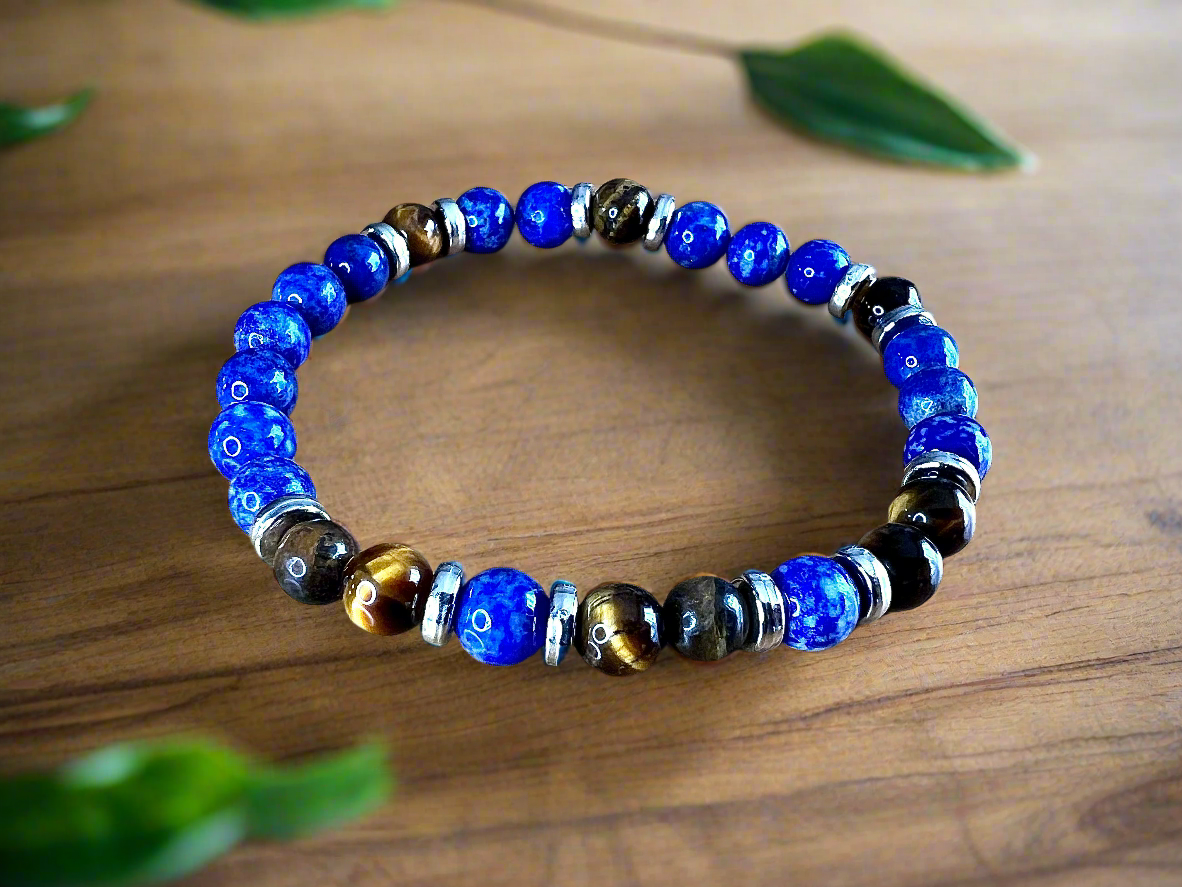 Bracelet lapis-lazuli & œil de tigre