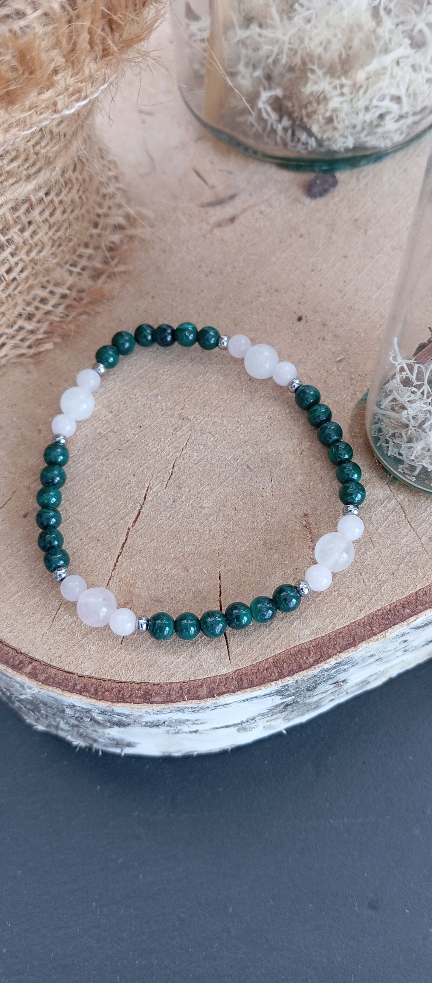 Bracelet Malachite & quartz rose
