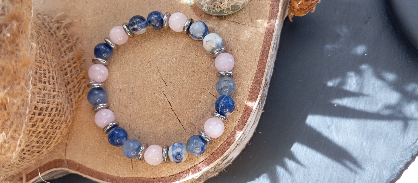 Bracelet sodalite & quartz rose