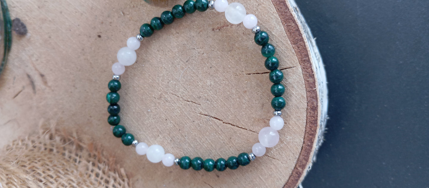 Bracelet Malachite & quartz rose