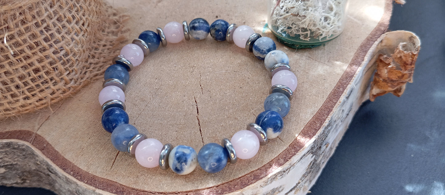 Bracelet sodalite & quartz rose
